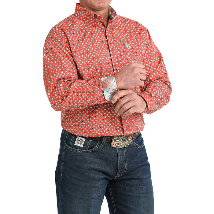 Cinch Men's Red Geometric Print Long Sleeve Shirt