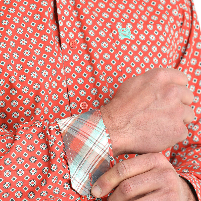 Cinch Men's Red Geometric Print Long Sleeve Shirt
