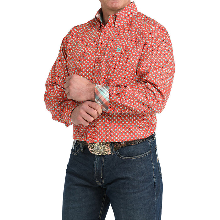 Cinch Men's Red Geometric Print Long Sleeve Shirt