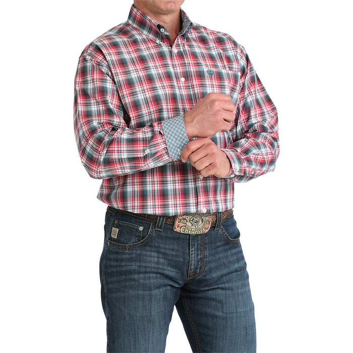 Cinch Men's Red & Black Plaid Long Sleeve Shirt