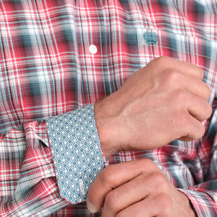 Cinch Men's Red & Black Plaid Long Sleeve Shirt