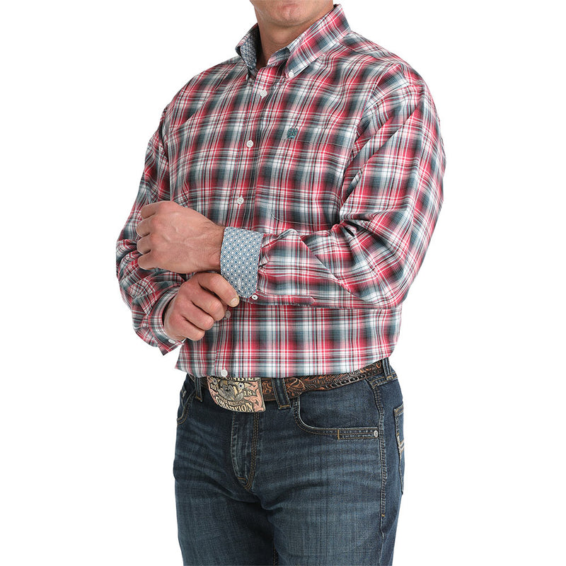 Cinch Men's Red & Black Plaid Long Sleeve Shirt