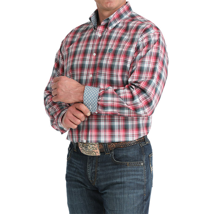 Cinch Men's Red & Black Plaid Long Sleeve Shirt