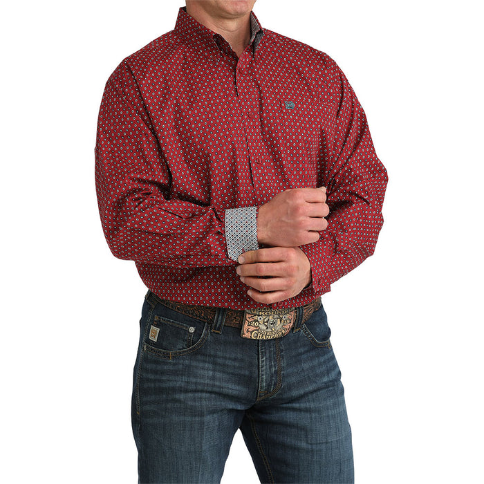Cinch Men's Red Printed Long Sleeve Shirt