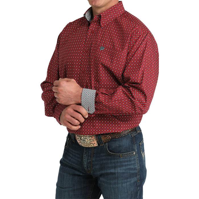 Cinch Men's Red Printed Long Sleeve Shirt