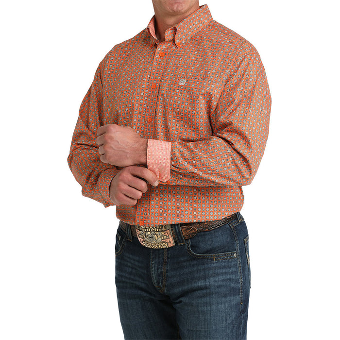 Cinch Men's White Orange Square Print Shirt