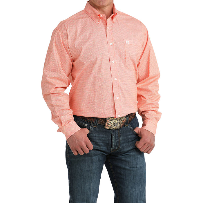 Cinch Men's White Orange Geo Print Shirt