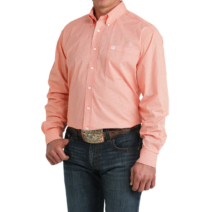 Cinch Men's White Orange Geo Print Shirt