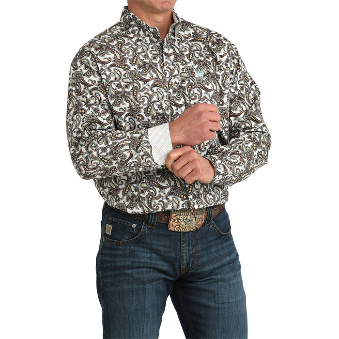 Cinch Men's White White Paisley Print Shirt