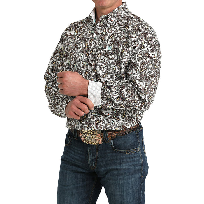 Cinch Men's White White Paisley Print Shirt