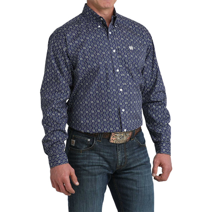Cinch Men's Royal Geo Print Long Sleeve Shirt