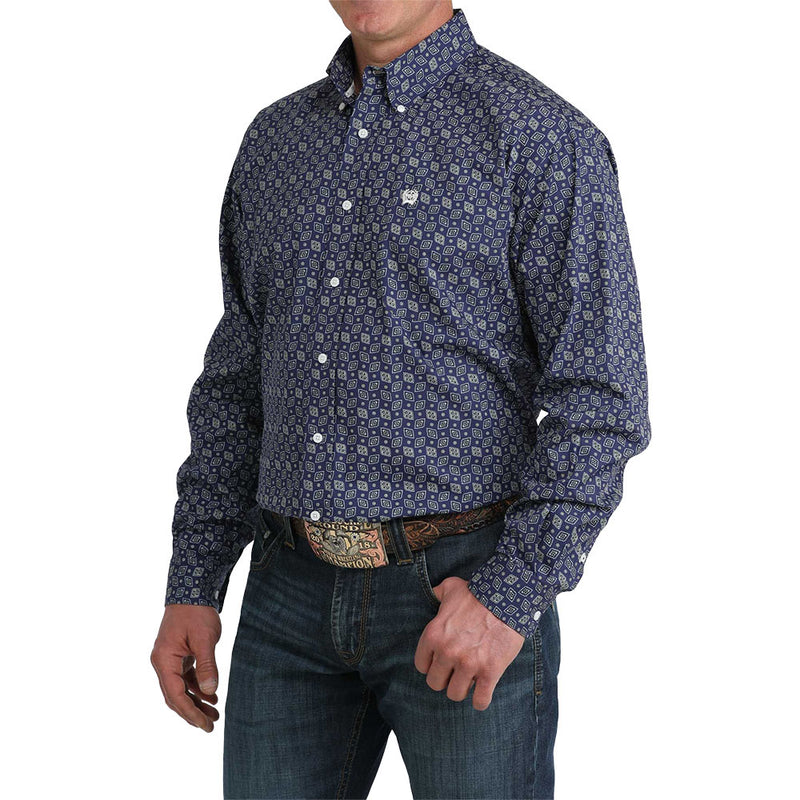 Cinch Men's Royal Geo Print Long Sleeve Shirt