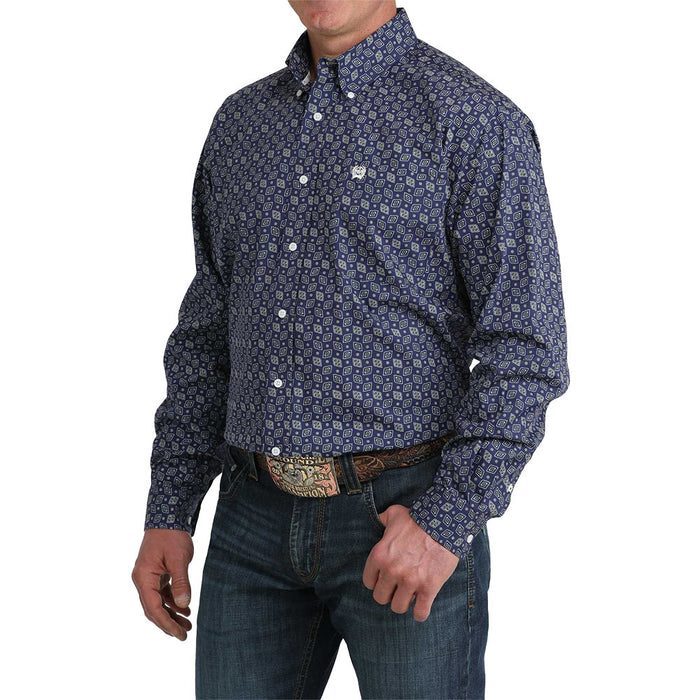Cinch Men's Royal Geo Print Long Sleeve Shirt