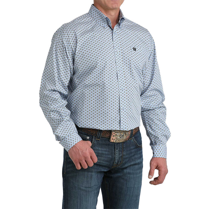 Cinch Men's Long Sleeve Light Blue Print Shirt