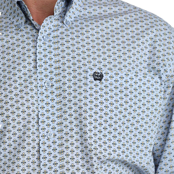 Cinch Men's Long Sleeve Light Blue Print Shirt