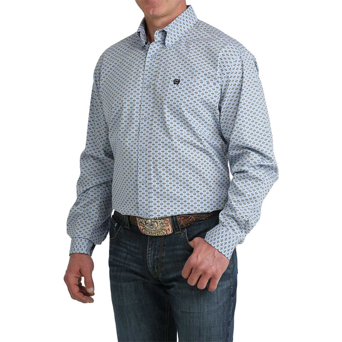 Cinch Men's Long Sleeve Light Blue Print Shirt