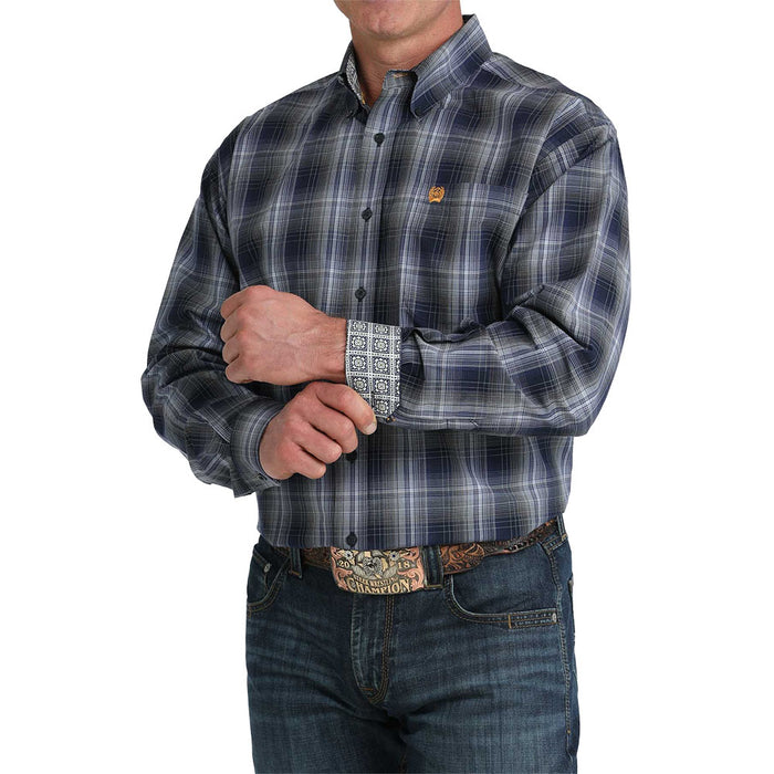 Cinch Men's Navy Plaid Print Shirt