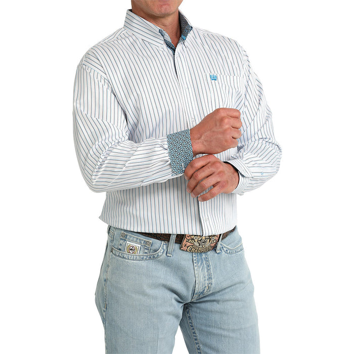 Cinch Men's White Striped Long Sleeve Shirt