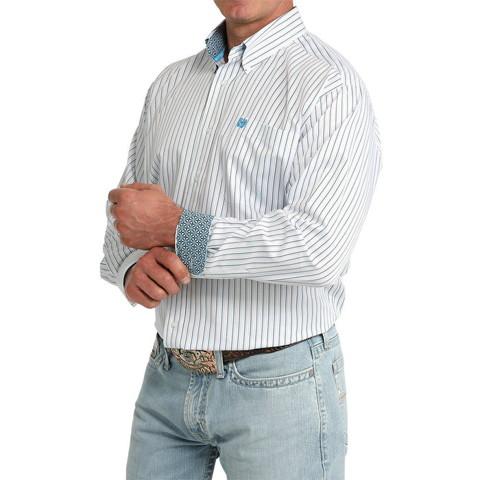 Cinch Men's White Striped Print Long Sleeve Shirt