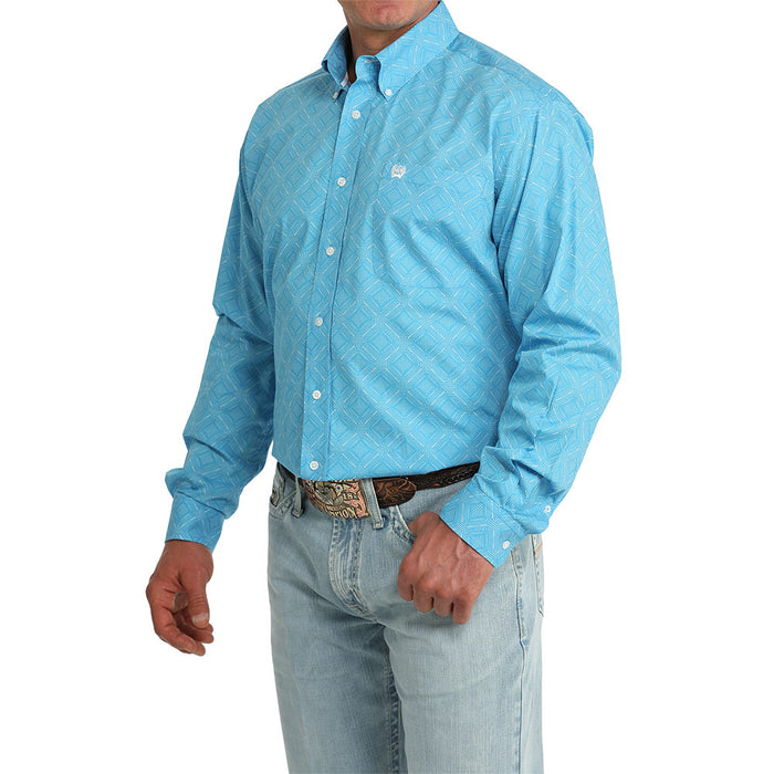 Cinch Men's Blue Printed Long Sleeve Shirt