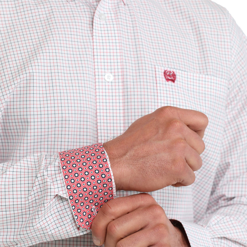 Cinch Men's White Plaid Long Sleeve Shirt