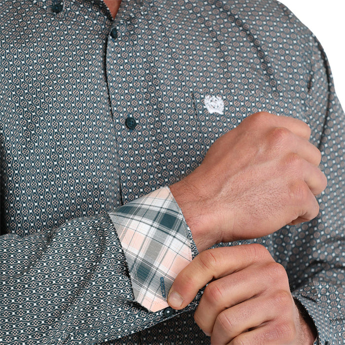 Cinch Men's Teal Print Long Sleeve Shirt