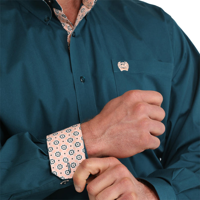 Cinch Men's Teal Solid Long Sleeve Shirt