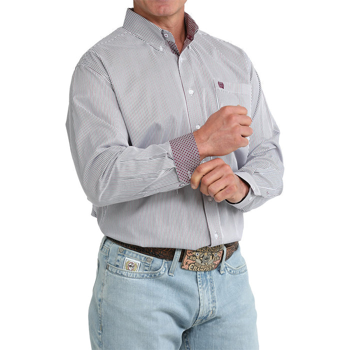 Cinch Men's White Stripe Long Sleeve Shirt