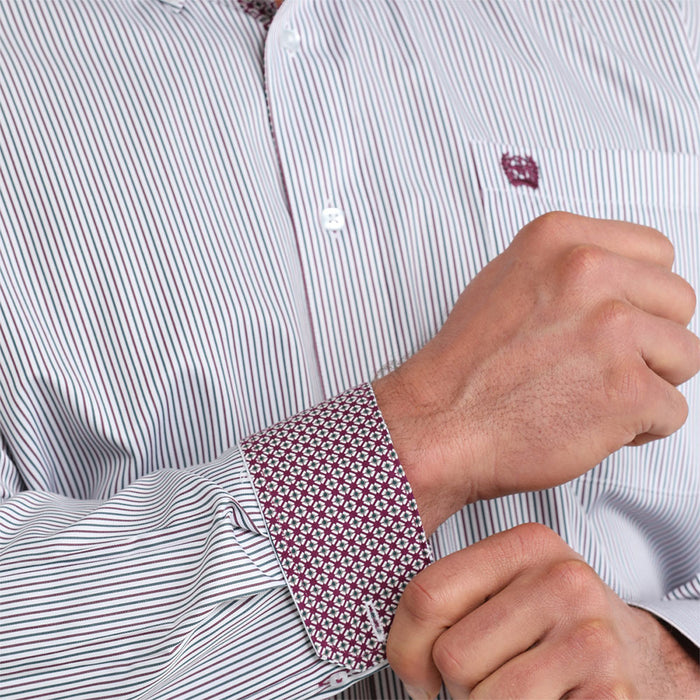 Cinch Men's White Stripe Long Sleeve Shirt