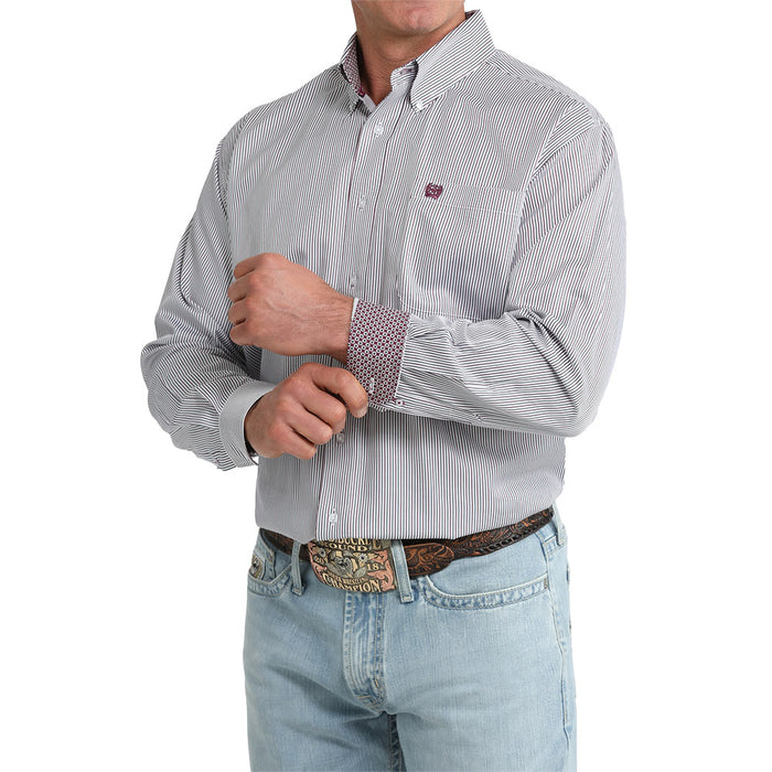 Cinch Men's White Stripe Long Sleeve Shirt