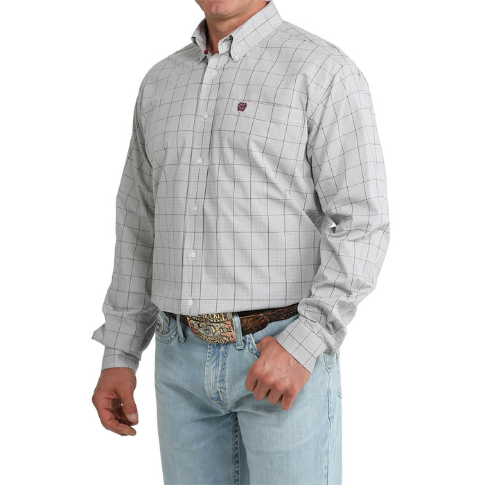 Cinch Men's Grey Plaid Long Sleeve Shirt