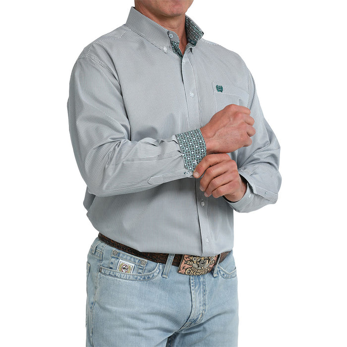 Cinch Men's Green Striped Long Sleeve Shirt