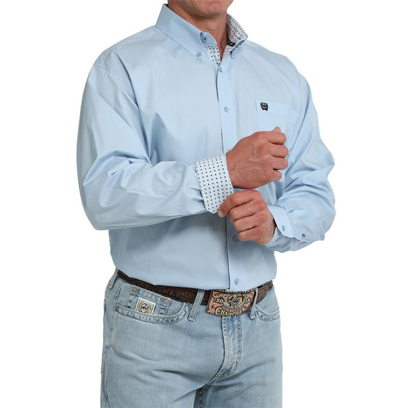 Cinch Men's Light Blue Solid Long Sleeve Shirt