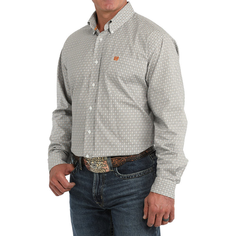 Cinch Men's White Printed Long Sleeve Shirt