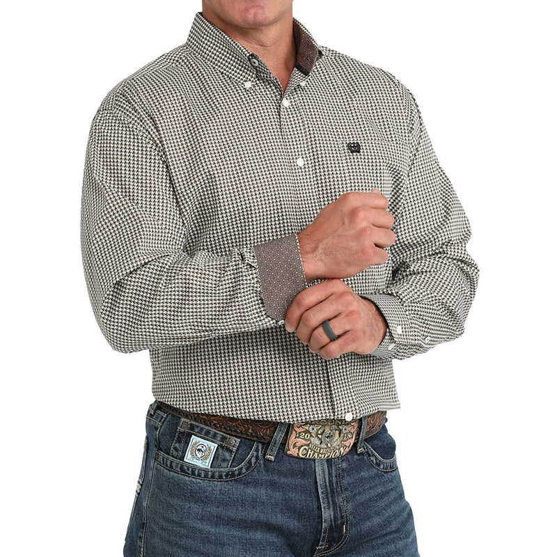 Cinch Men's Brown Printed Button Long Sleeve Shirt