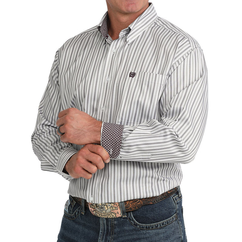 Cinch Men's White Striped Shirt