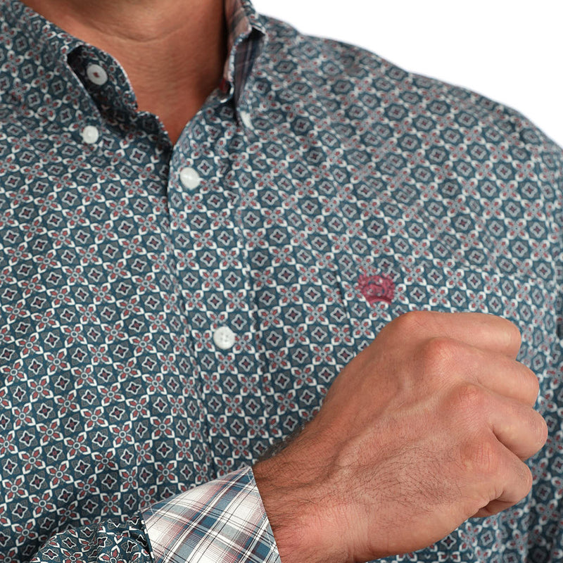 Cinch Men's Blue Print Button Shirt