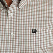 Cinch Men's Classic Fit Khaki and White Button Down