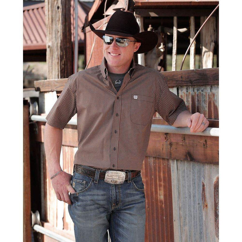 Cinch Men's Classic Fit Brown Print Button Down