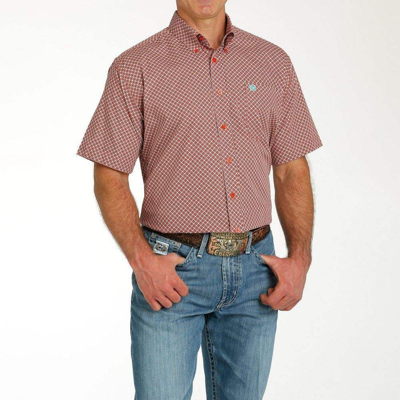 Cinch Men's Red Printed Short Sleeve Button Down