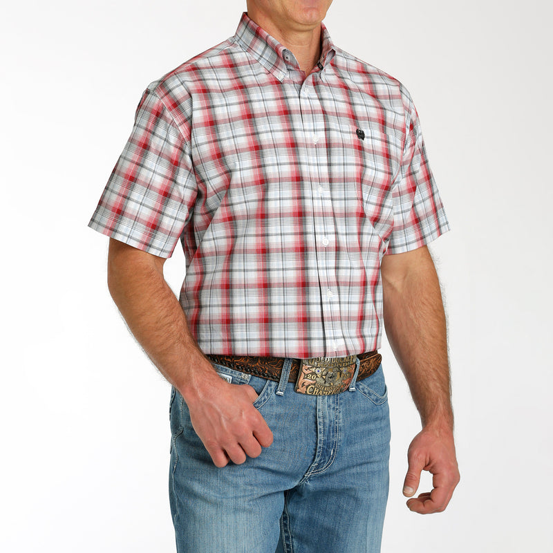 Cinch Men's White Plaid Short Sleeve Button Down