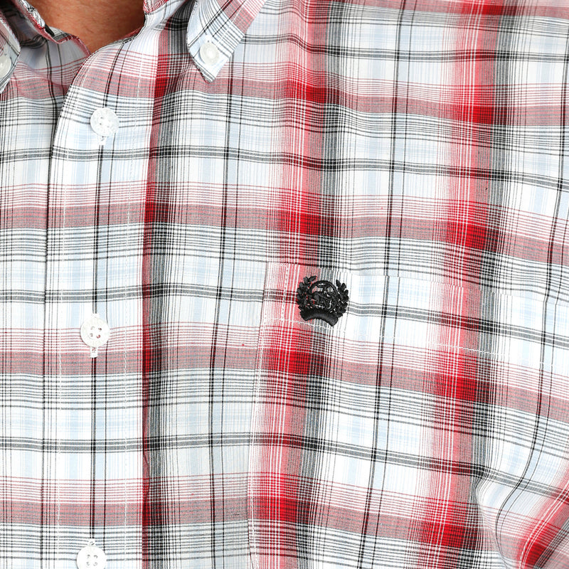 Cinch Men's White Plaid Short Sleeve Button Down