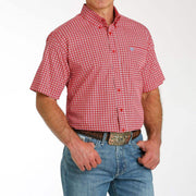 Cinch Men's Red Printed Short Sleeve Button Down