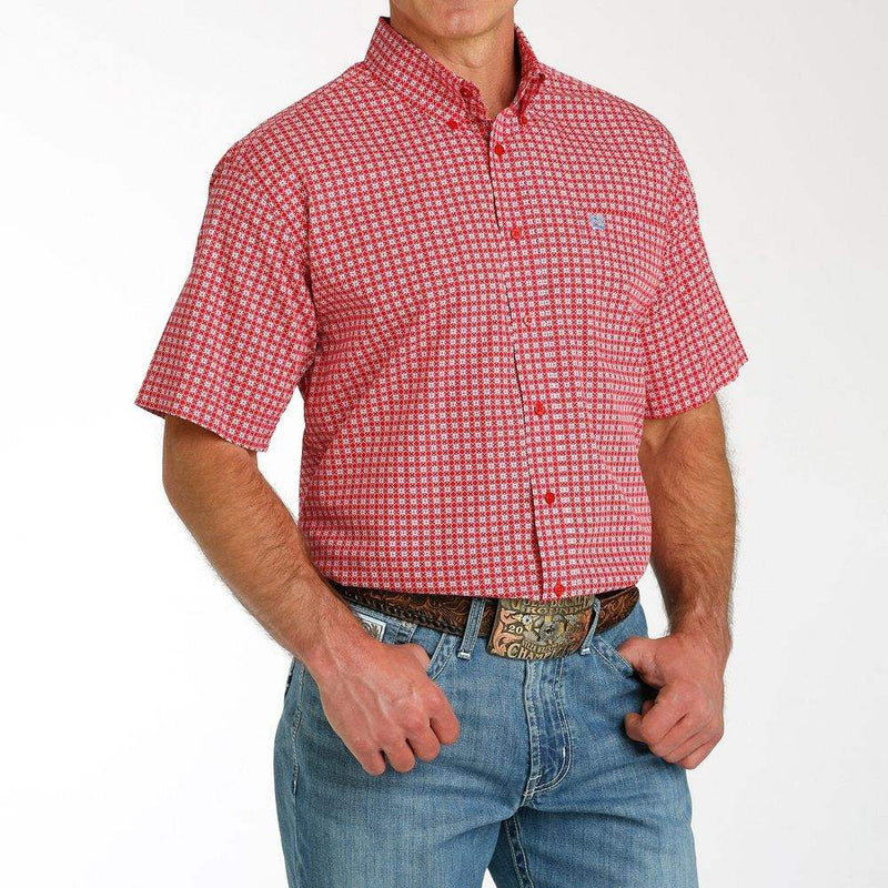 Cinch Men's Red Printed Short Sleeve Button Down