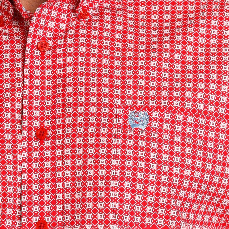 Cinch Men's Red Printed Short Sleeve Button Down