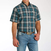Cinch Men's Teal Plaid Short Sleeve Button Down