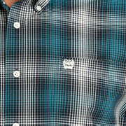 Cinch Men's Teal Plaid Short Sleeve Button Down
