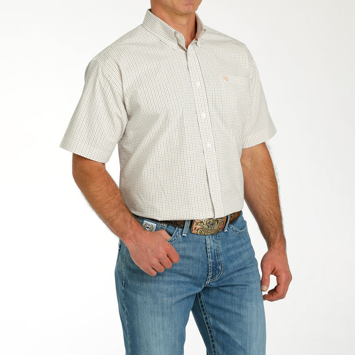 Cinch Men's White Check Short Sleeve Button Down