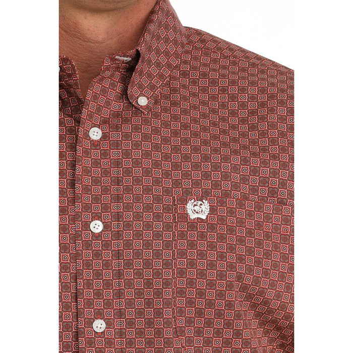 Cinch Mens Red Print Classic Short Sleeve Button Down Shirt