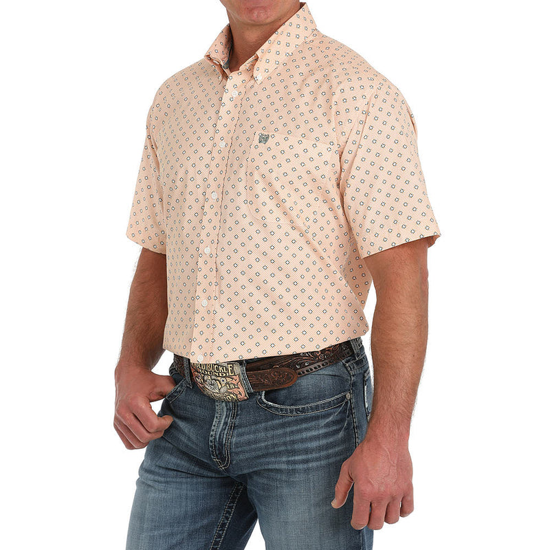 Cinch Mens Orange Print Classic Fit Shirt